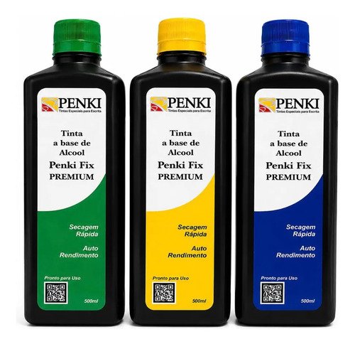 3 Tubos De Tintas Para Cartaz Penki Premium 500 ML Amarelo Verde e Azul
